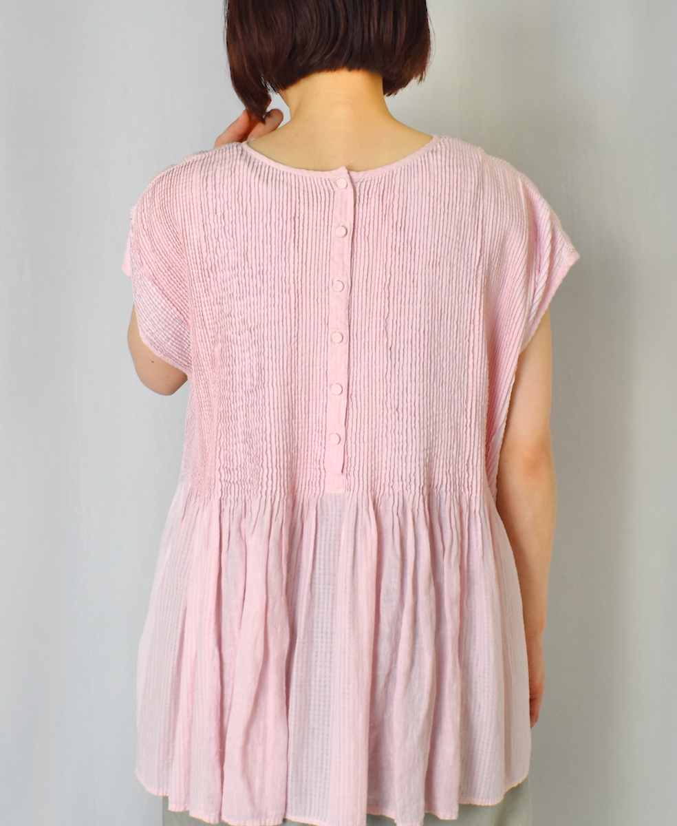 ●NMDS25231D(シャツ) COTTON&LINEN PATCHWORK(OVERDYE) CREW-NECK F/SL SHIRT WITH MINI PINTUCK