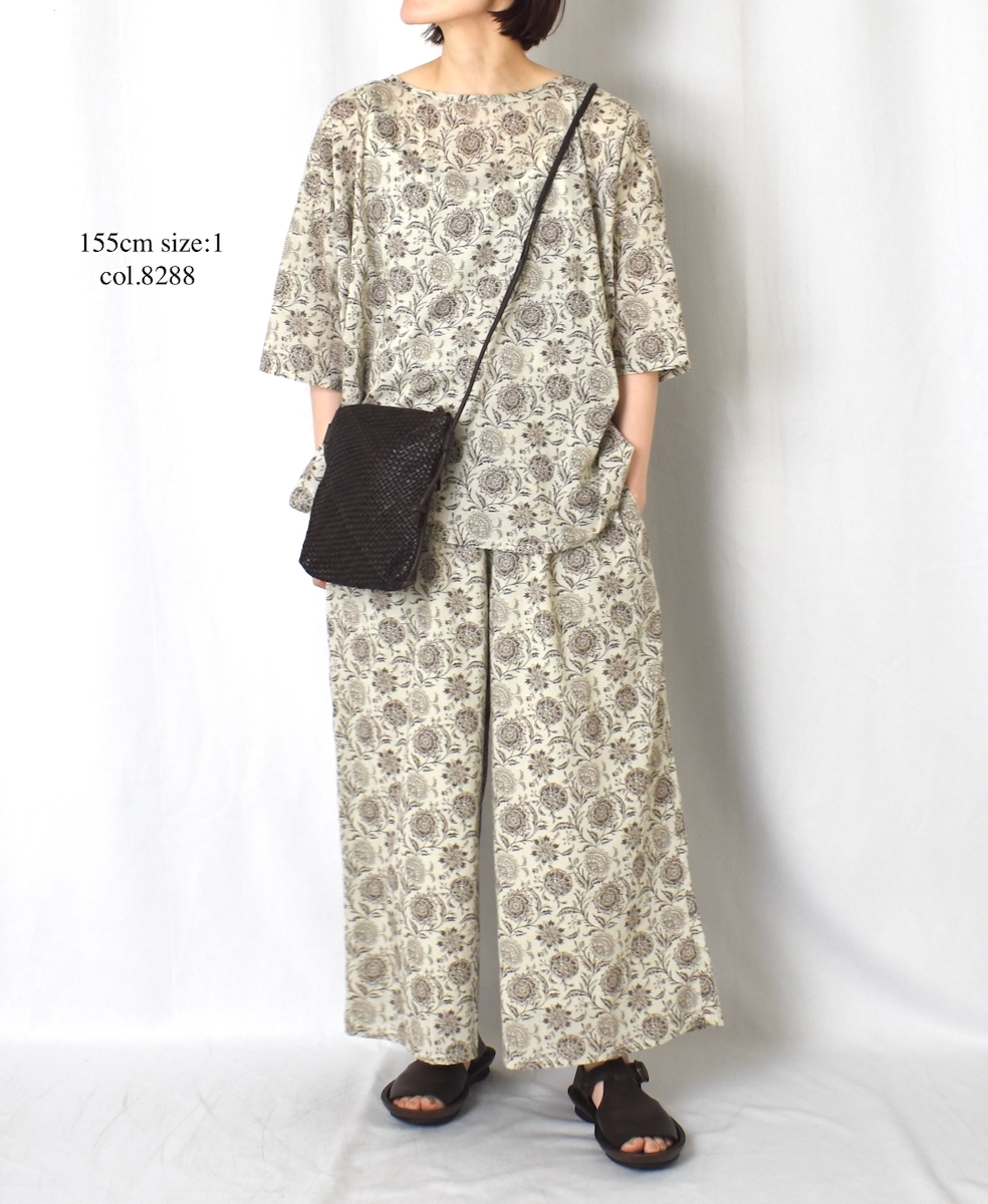 ●NSL25086(パンツ) 80s VOILE TWO TONE FLOWER PRINT WIDE EASY PANTS