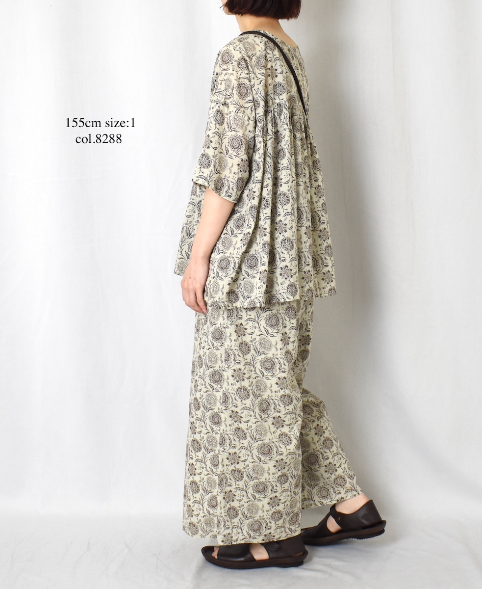 ●NSL25086(パンツ) 80s VOILE TWO TONE FLOWER PRINT WIDE EASY PANTS