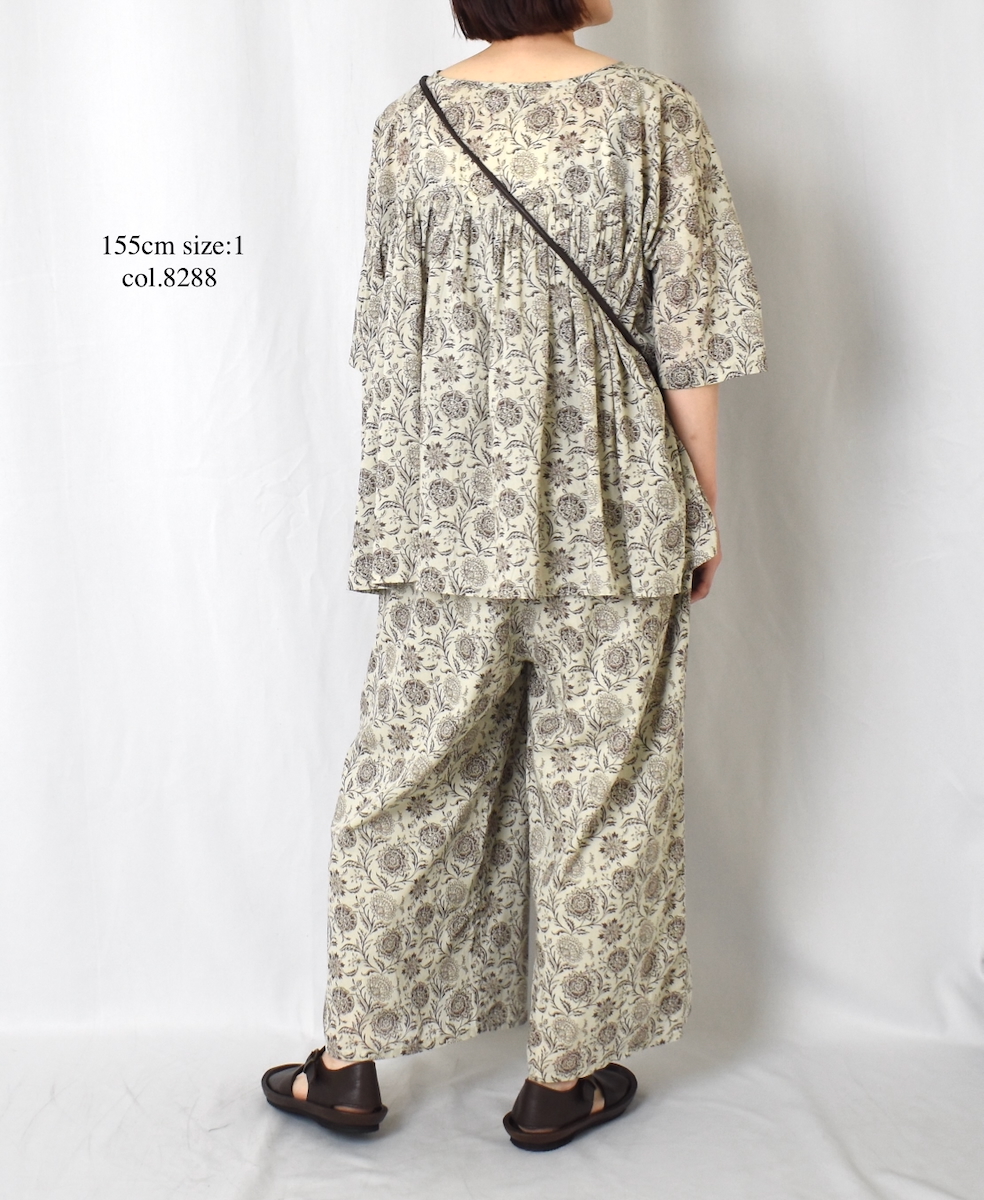 ●NSL25086(パンツ) 80s VOILE TWO TONE FLOWER PRINT WIDE EASY PANTS