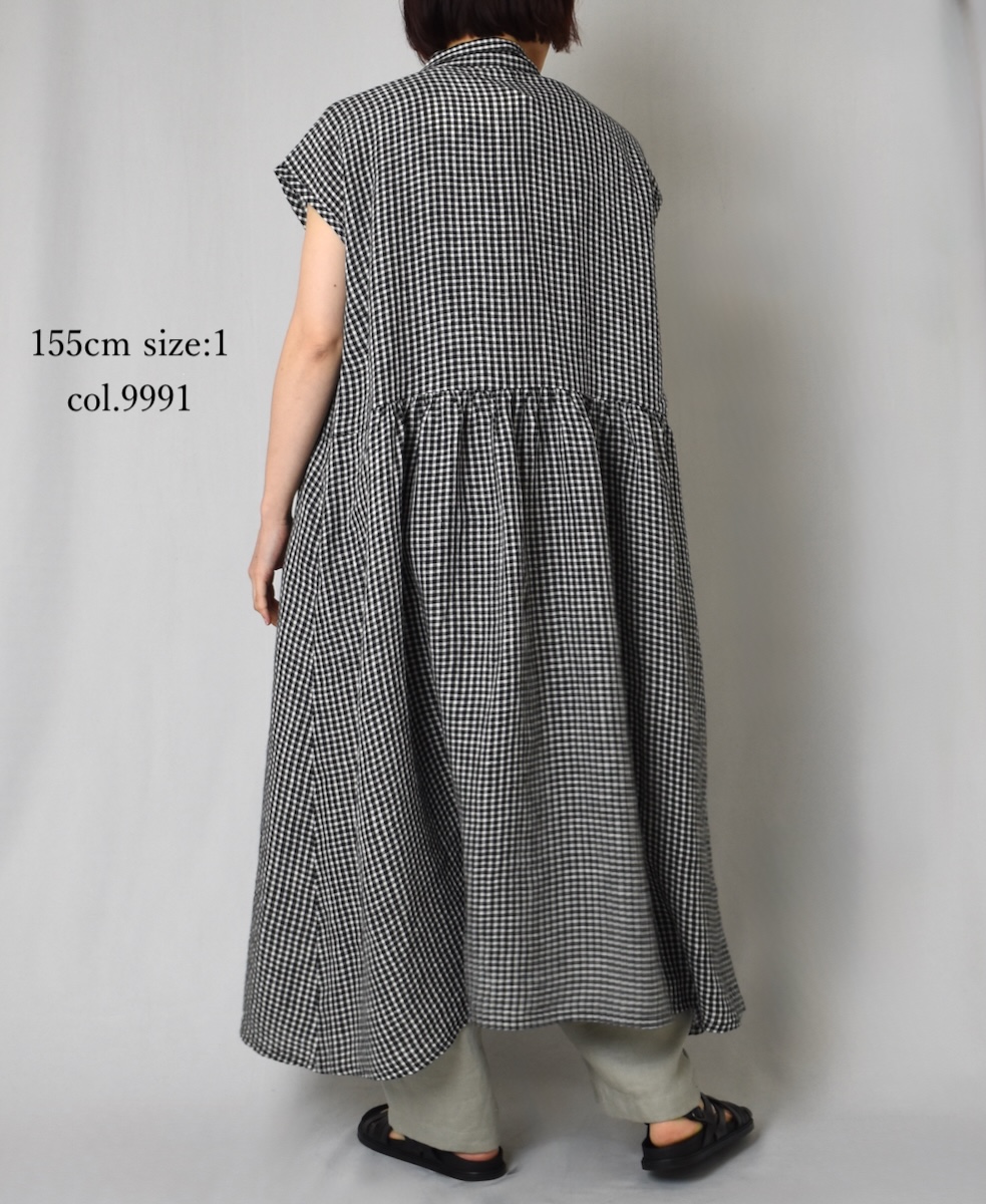 INSL25214(ワンピース) 60s LINEN CHECK OPEN COLLAR SHIRT DRESS