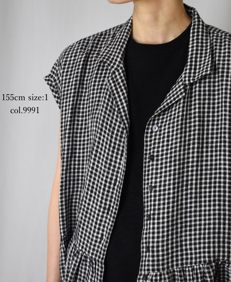 INSL25214(ワンピース) 60s LINEN CHECK OPEN COLLAR SHIRT DRESS