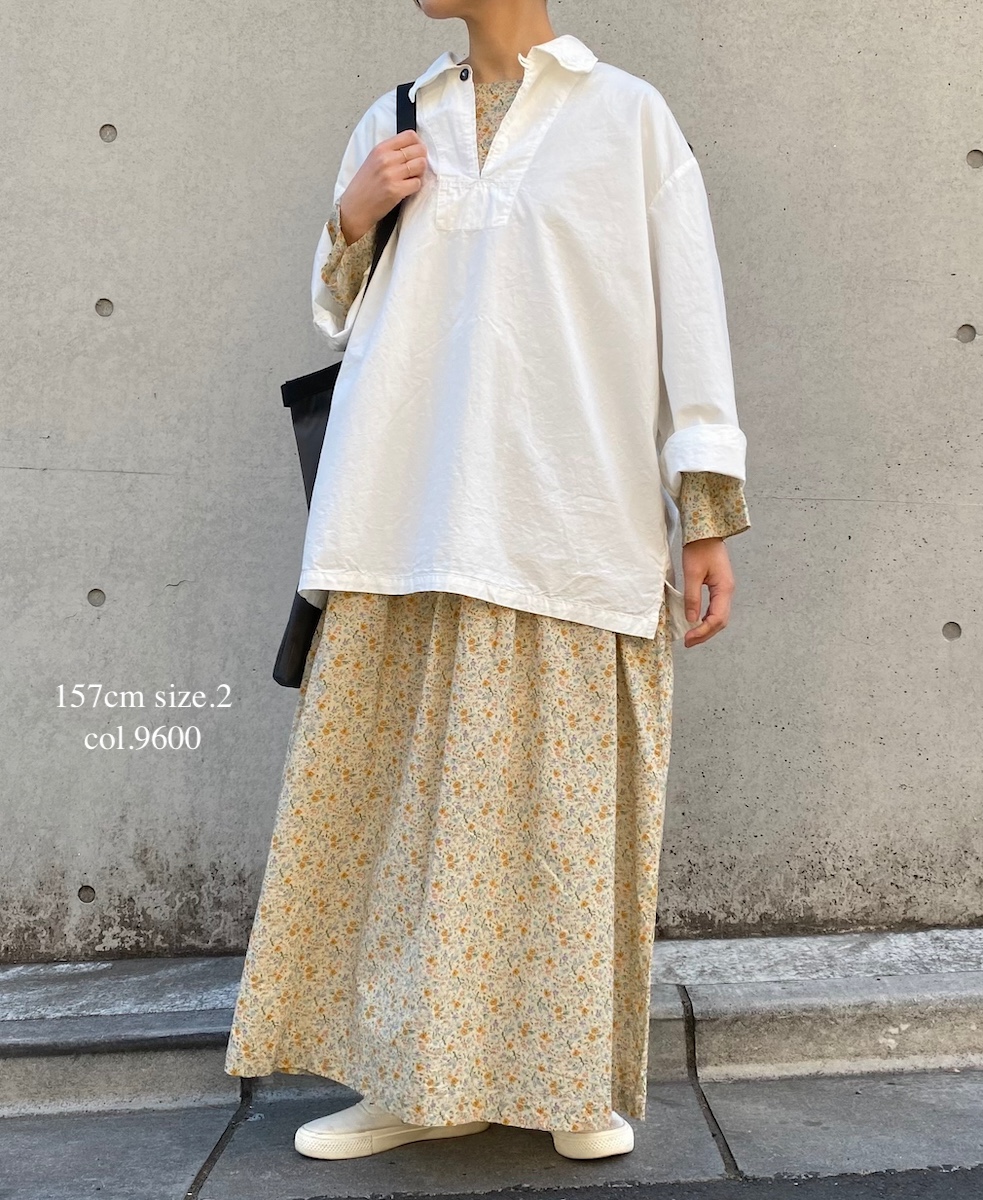 INAM2514FD(ワンピース) COTTON FLOWER PRINT BOAT NECK L/SL ONE-PIECE