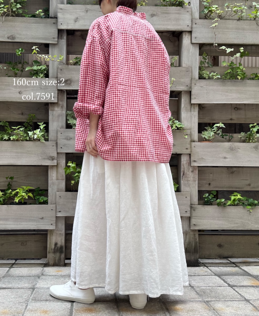 ●INMDS25022(シャツ) HANDWOVEN COTTON/SILK GINGHAM CHECK FRILL COLLAR SHIRT