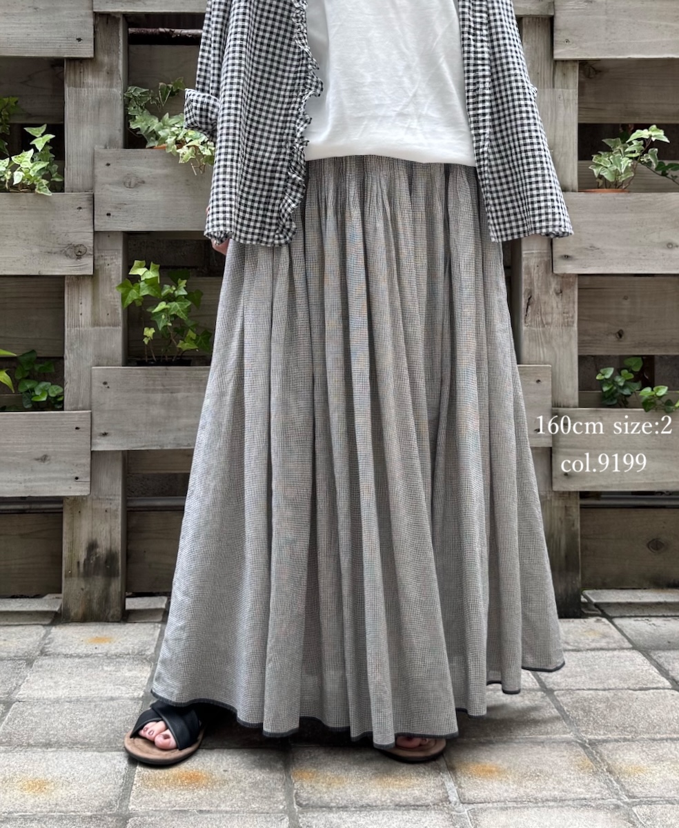 INMDS25055(スカート) HANDWOVEN COTTON SINGLE CHECK FLARED SKIRT WITH PINTUCK