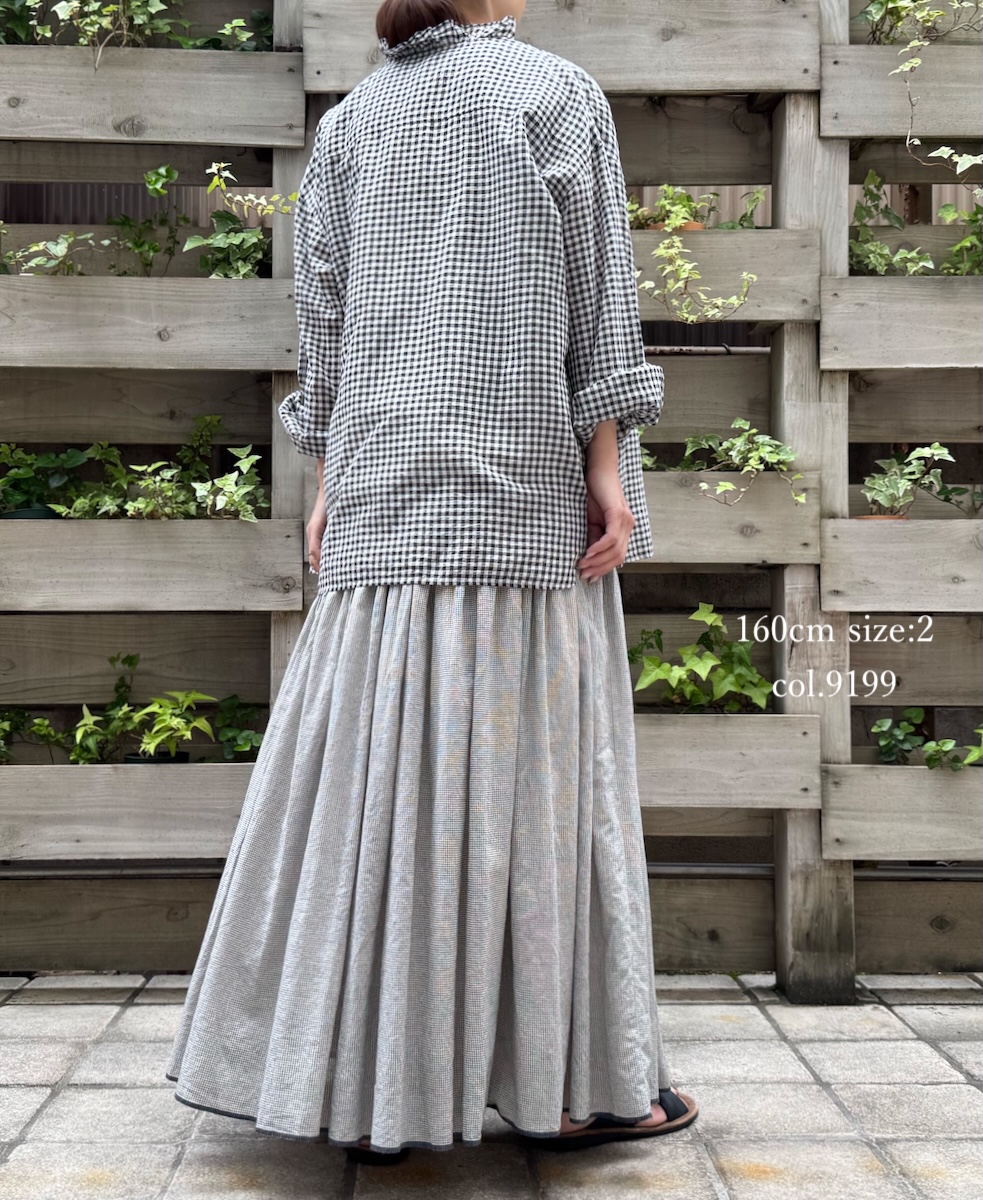 INMDS25055(スカート) HANDWOVEN COTTON SINGLE CHECK FLARED SKIRT WITH PINTUCK