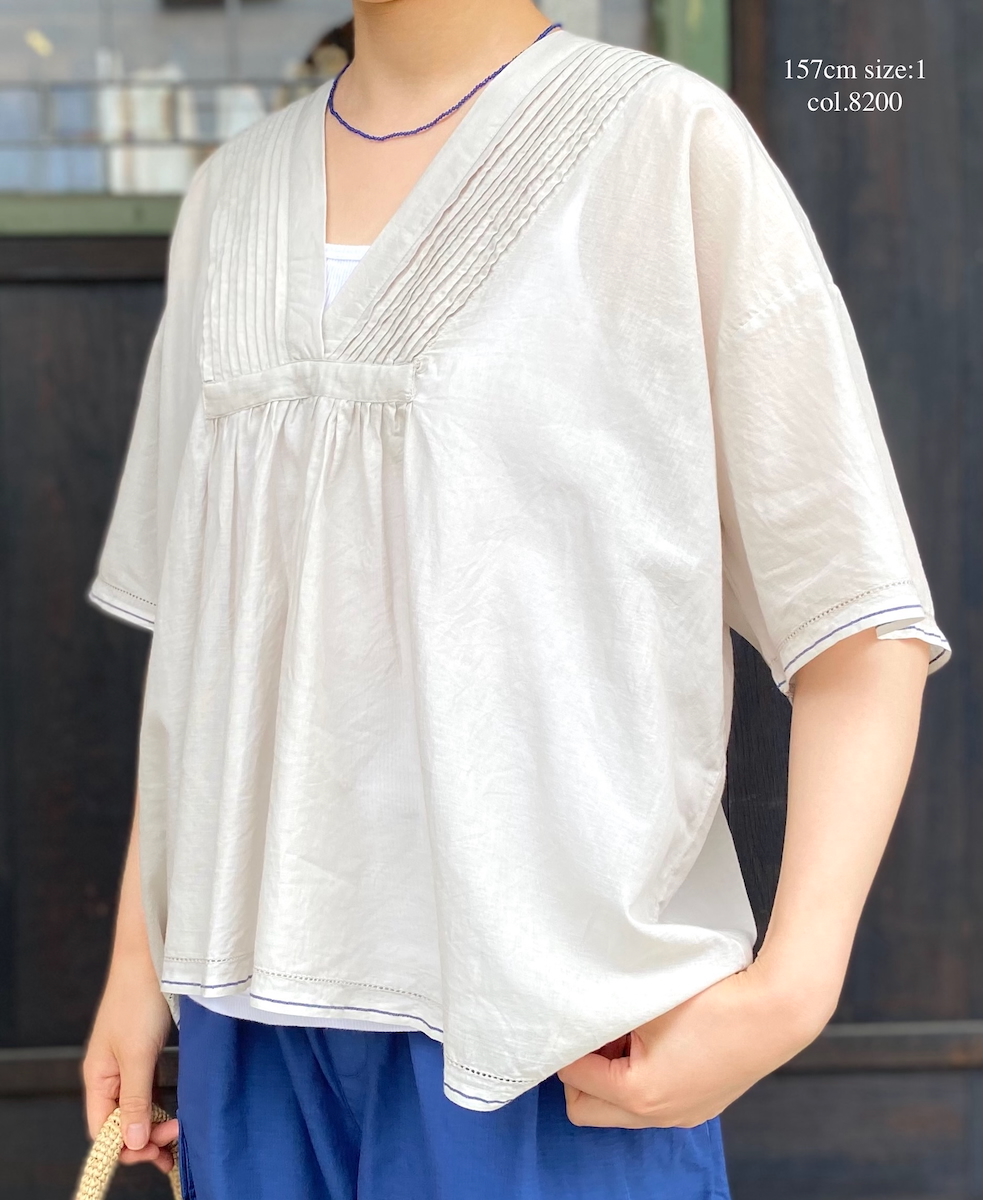 SOIL SUPER FINE VOILE WITH SELVEGE ブラウス SOIL ~SUPER FINE VOILE WITH POLY SELVAGE GATHERED SHIRT