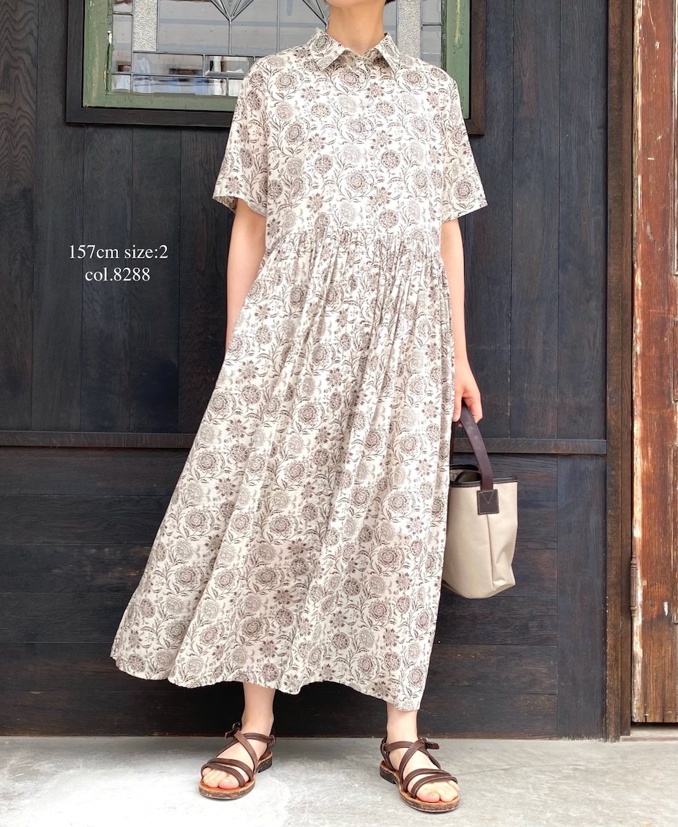 ●NSL25084(ワンピース) 80s VOILE TWO TONE FLOWER PRINT REGULAR COLLAR S/SL DRESS