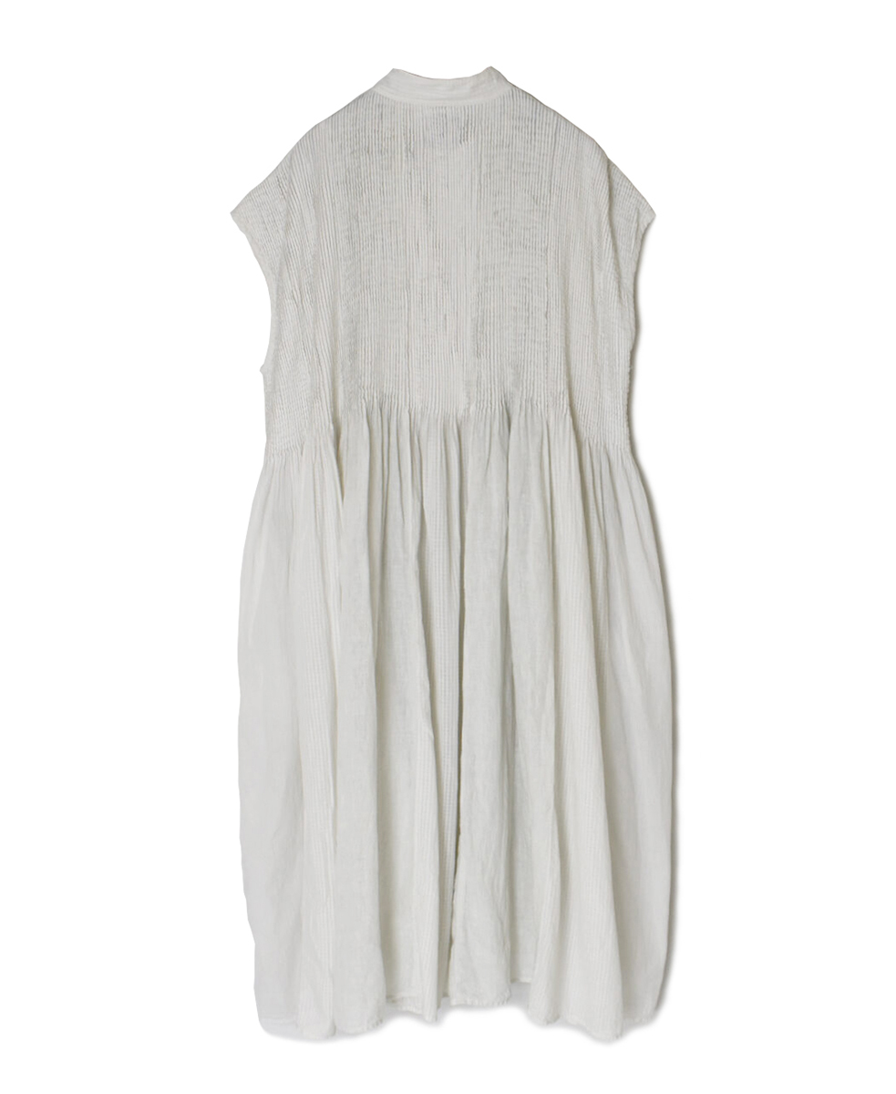 NMDS25234D(ワンピース) COTTON&LINEN PATCHWORK(OVERDYE) CREW-NECK BANDED F/SL SHIRT DRESS WITH MINI PINTUCK