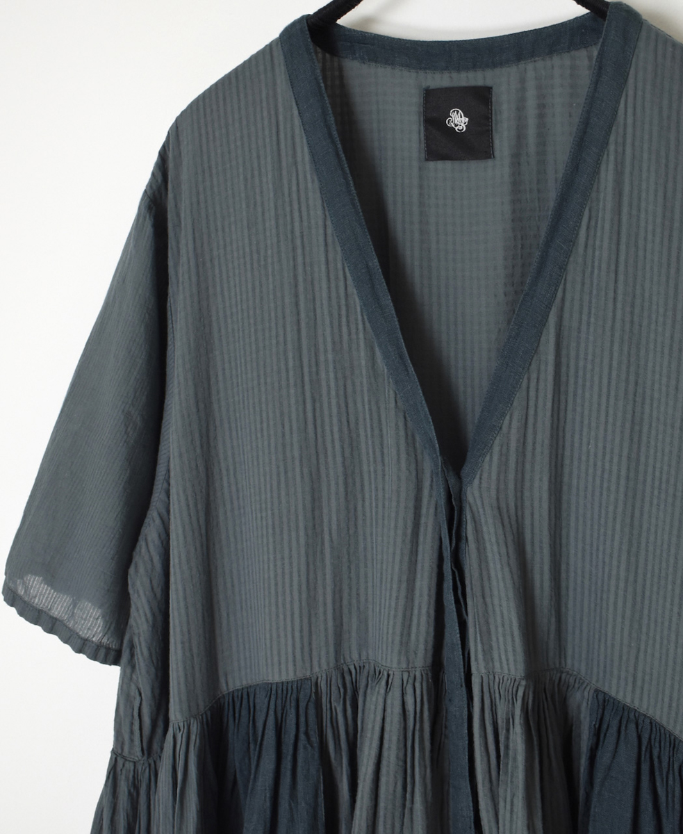 NMDS25233D(ワンピース) COTTON&LINEN PATCHWORK(OVERDYE) GATHERED WRAP DRESS