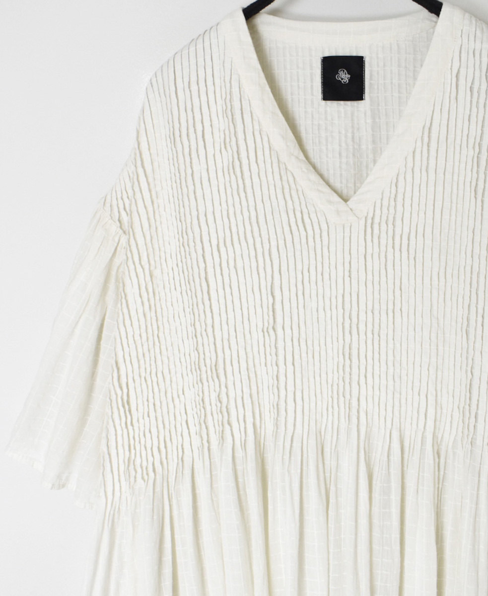 ●NMDS25253D(ワンピース) 80s ORGANIC DOBIE CHECK(OVERDYE) FLARED SLEEVE DRESS WITH PINTUCK