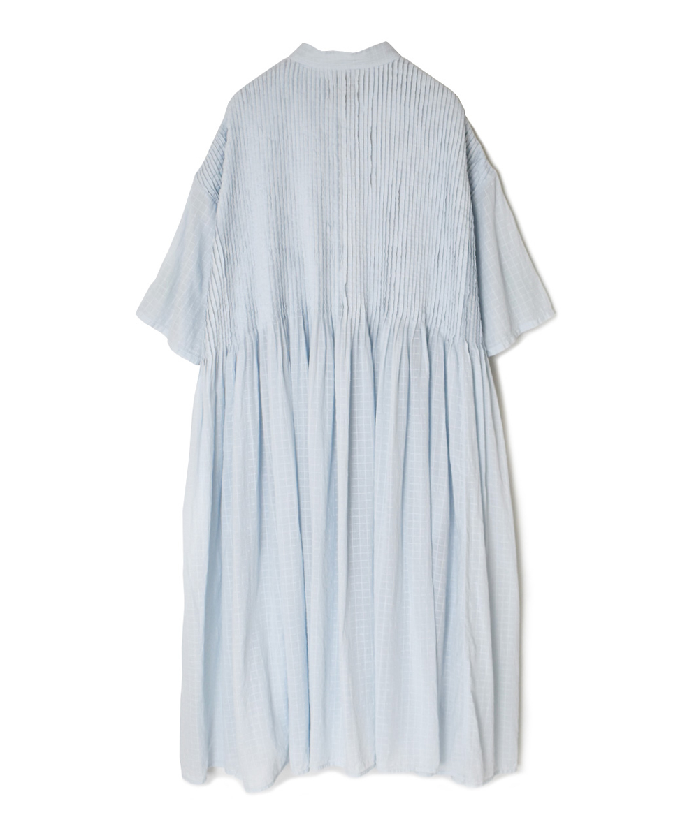 ●NMDS25254D(ワンピース) 80s ORGANIC DOBIE CHECK(OVERDYE) BANDED COLLAR MAXI DRESS WITH PINTUCK
