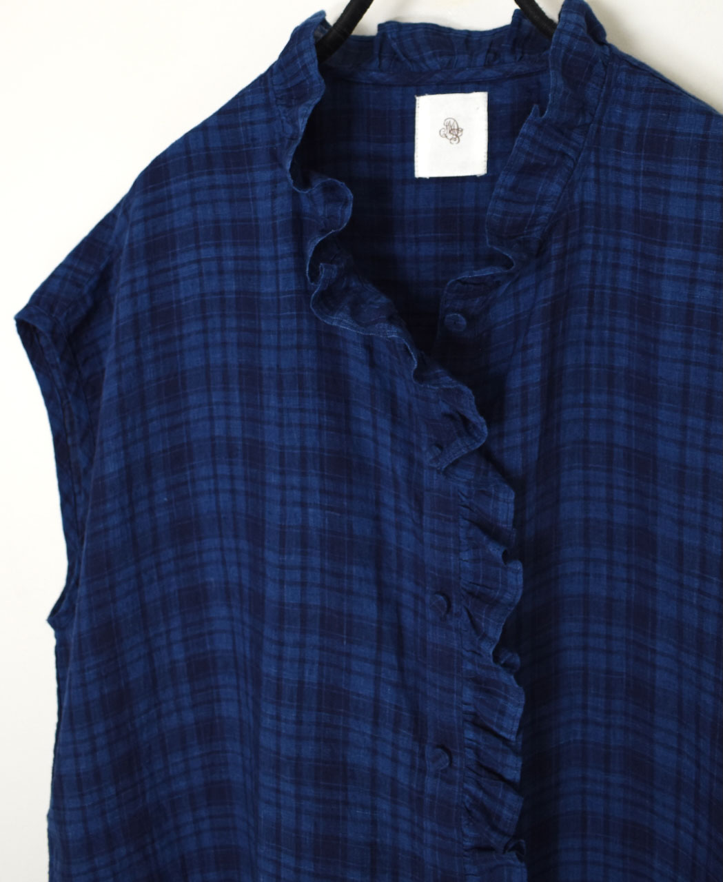 INMDS25121(シャツ) YARN DYE NATURAL INDIGO NO/SL FRILL COLLAR SHIRT