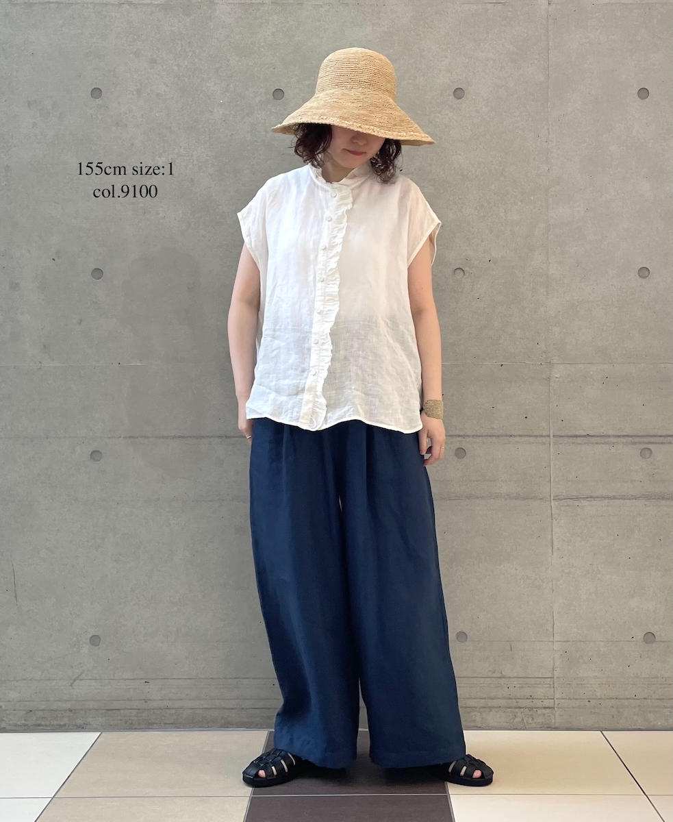 ●INMDS25005(シャツ)YARN DYE AUTO LOOM 60s LINEN PLAIN NO/SL FRILL COLLAR SHIRT