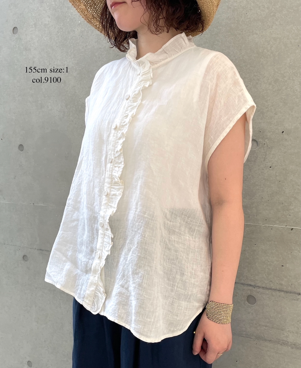 ●INMDS25005(シャツ)YARN DYE AUTO LOOM 60s LINEN PLAIN NO/SL FRILL COLLAR SHIRT
