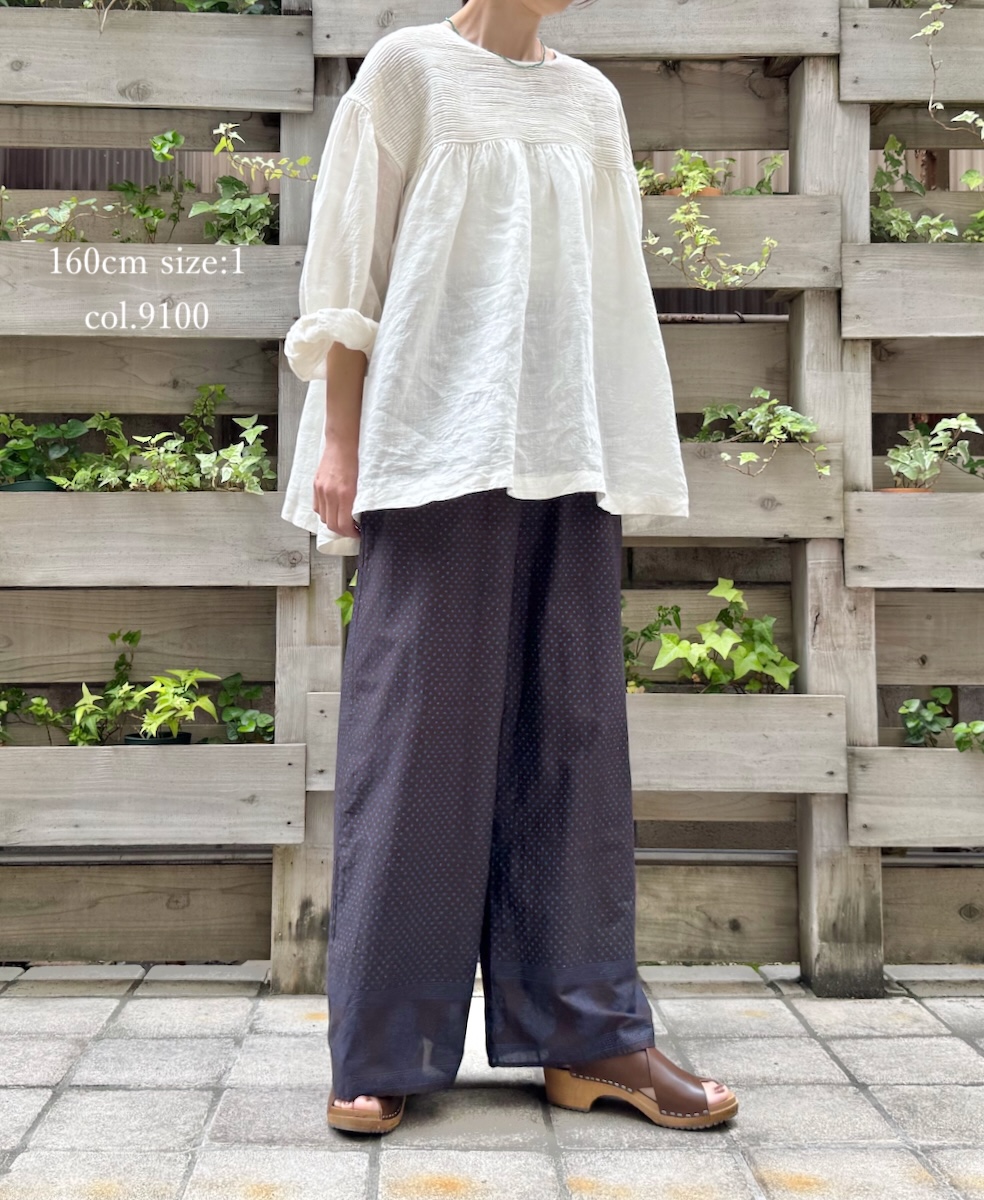 ●INMDS25001(シャツ)YARN DYE AUTO LOOM 60s LINEN PLAIN BACK OPENING PULLOVER WITH MINI PINTUCK