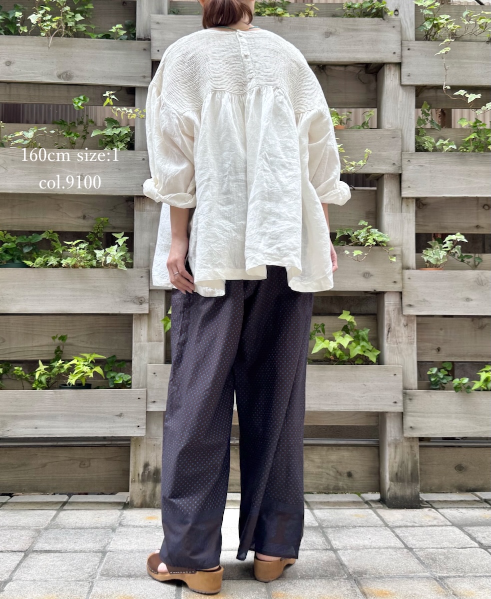 ●INMDS25001(シャツ)YARN DYE AUTO LOOM 60s LINEN PLAIN BACK OPENING PULLOVER WITH MINI PINTUCK