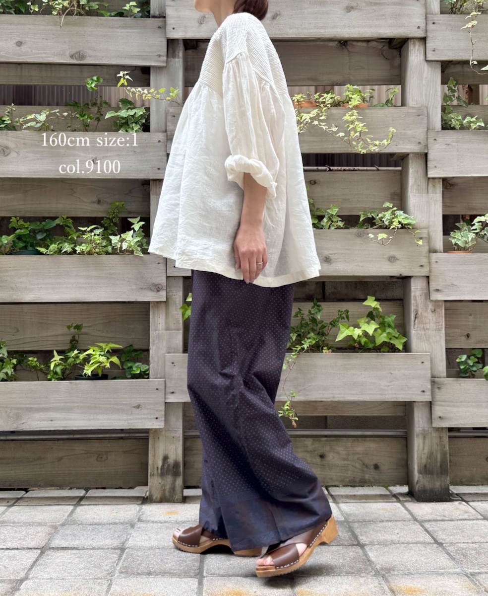 ●INMDS25001(シャツ)YARN DYE AUTO LOOM 60s LINEN PLAIN BACK OPENING PULLOVER WITH MINI PINTUCK