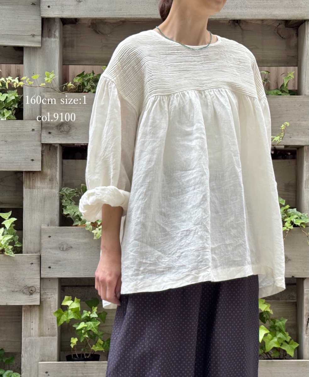 ●INMDS25001(シャツ)YARN DYE AUTO LOOM 60s LINEN PLAIN BACK OPENING PULLOVER WITH MINI PINTUCK