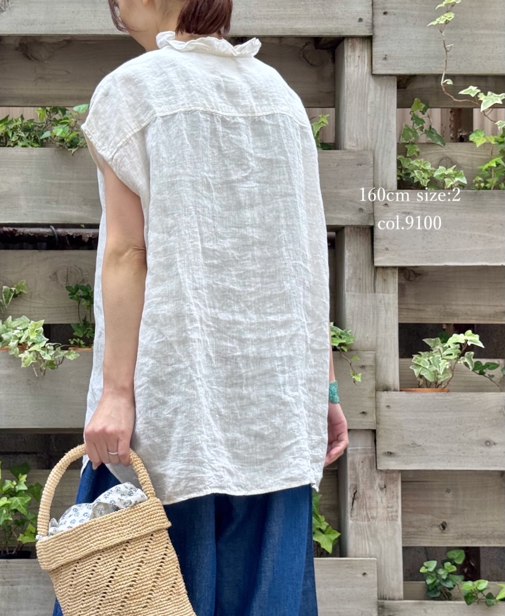 ●INMDS25005(シャツ)YARN DYE AUTO LOOM 60s LINEN PLAIN NO/SL FRILL COLLAR SHIRT