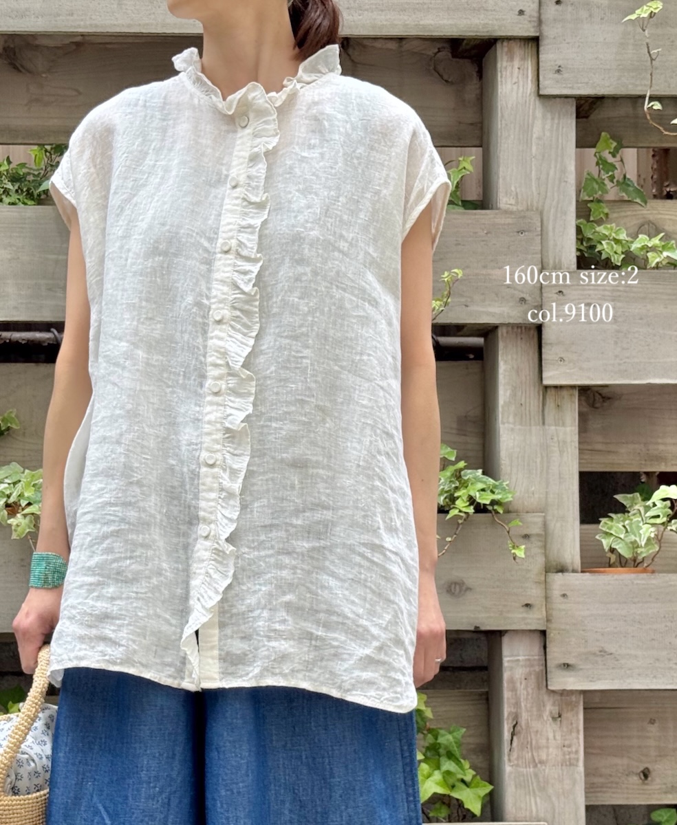 ●INMDS25005(シャツ)YARN DYE AUTO LOOM 60s LINEN PLAIN NO/SL FRILL COLLAR SHIRT