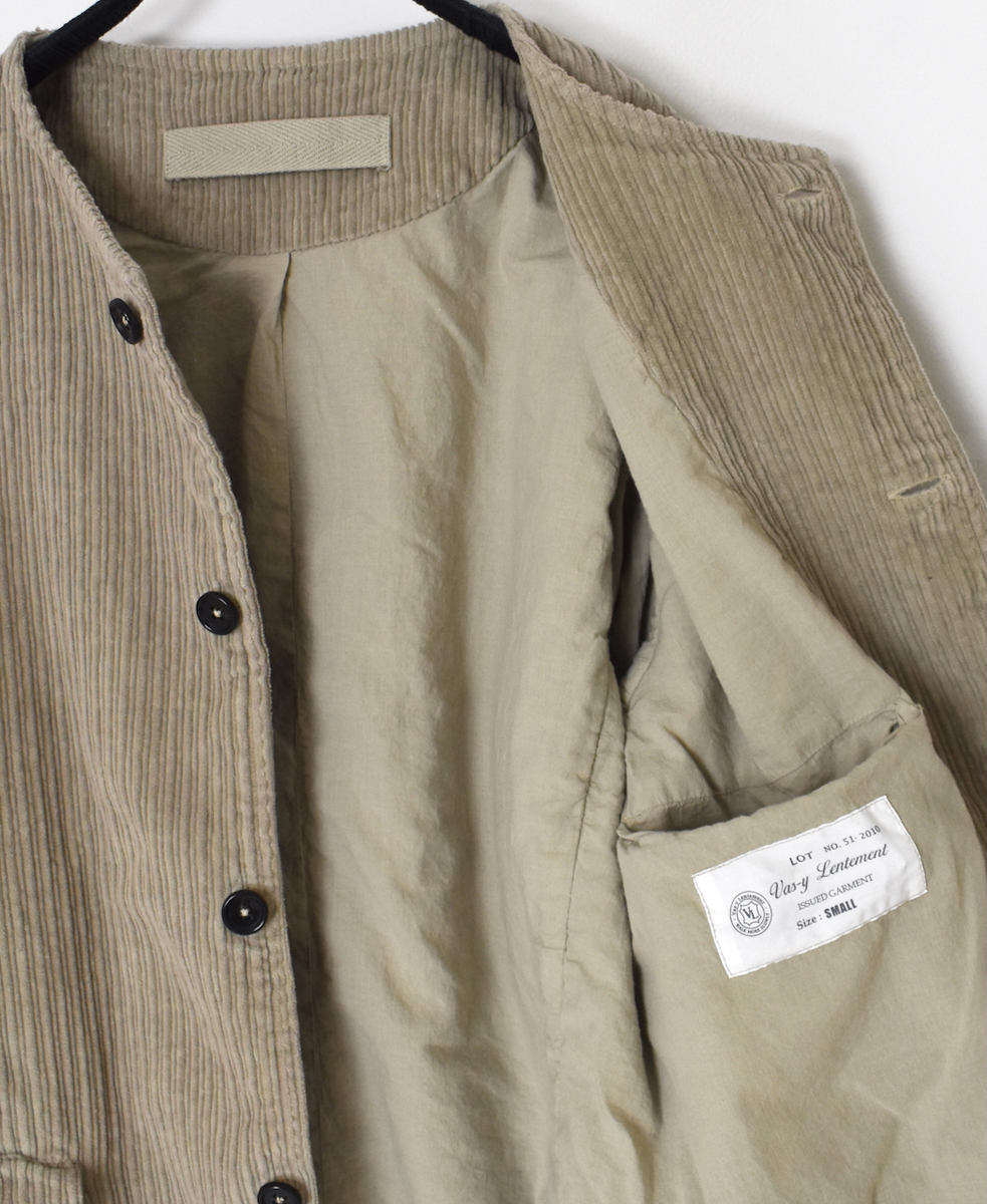 NVL2561D(ジャケット)WIDE&NARROW WALE CORDUROY(OVERDYE) 60'S ORGANIC CAMBRIC SIDE VENTS NO COLLAR JACKET
