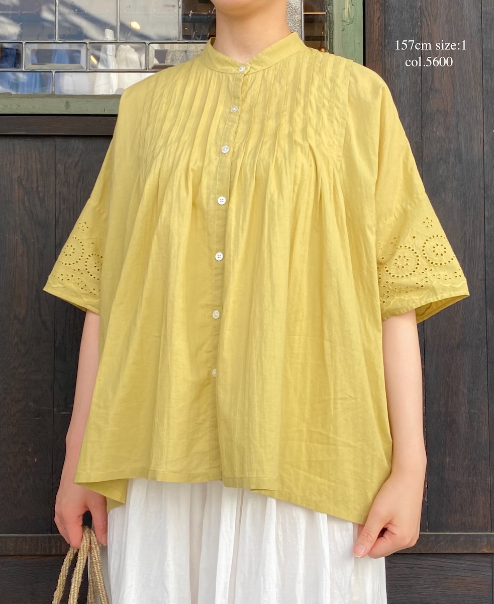 ●INSL24221 (シャツ) 80s VOILE PLAIN WITH CUT WORK LACE BANDED COLLAR PINTUCK SHIRT