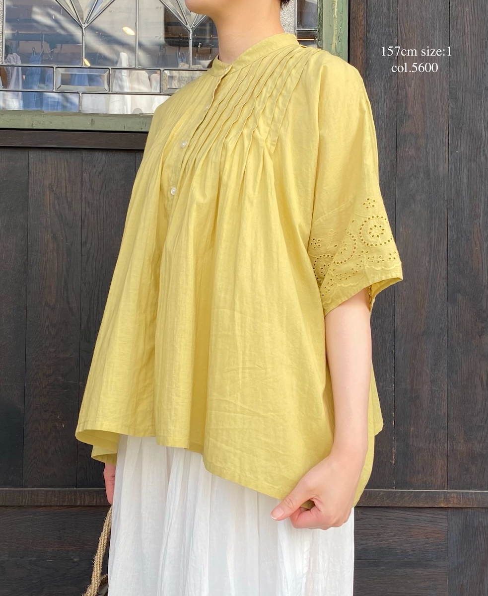 ●INSL24221 (シャツ) 80s VOILE PLAIN WITH CUT WORK LACE BANDED COLLAR PINTUCK SHIRT