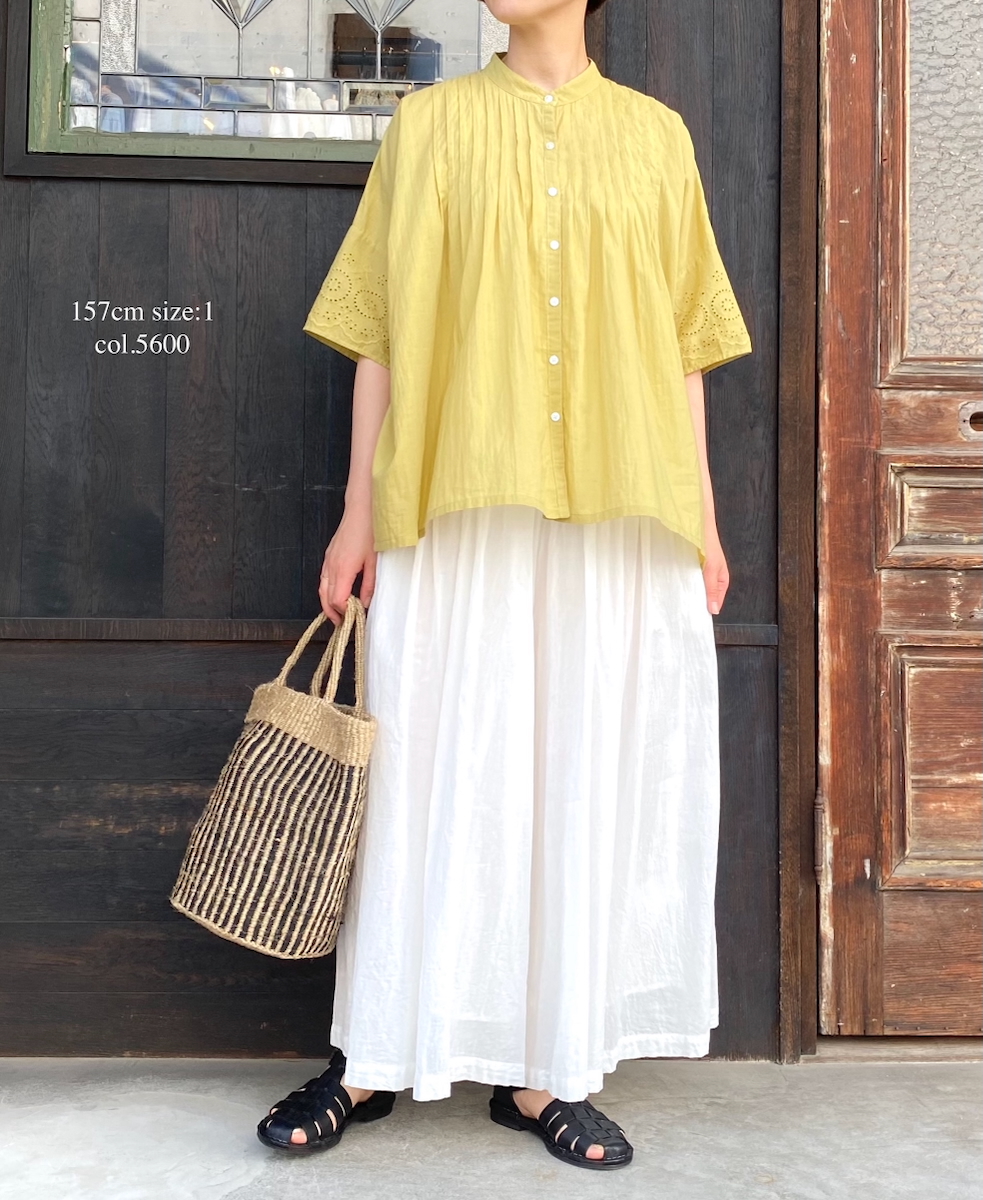 ●INSL24221 (シャツ) 80s VOILE PLAIN WITH CUT WORK LACE BANDED COLLAR PINTUCK SHIRT