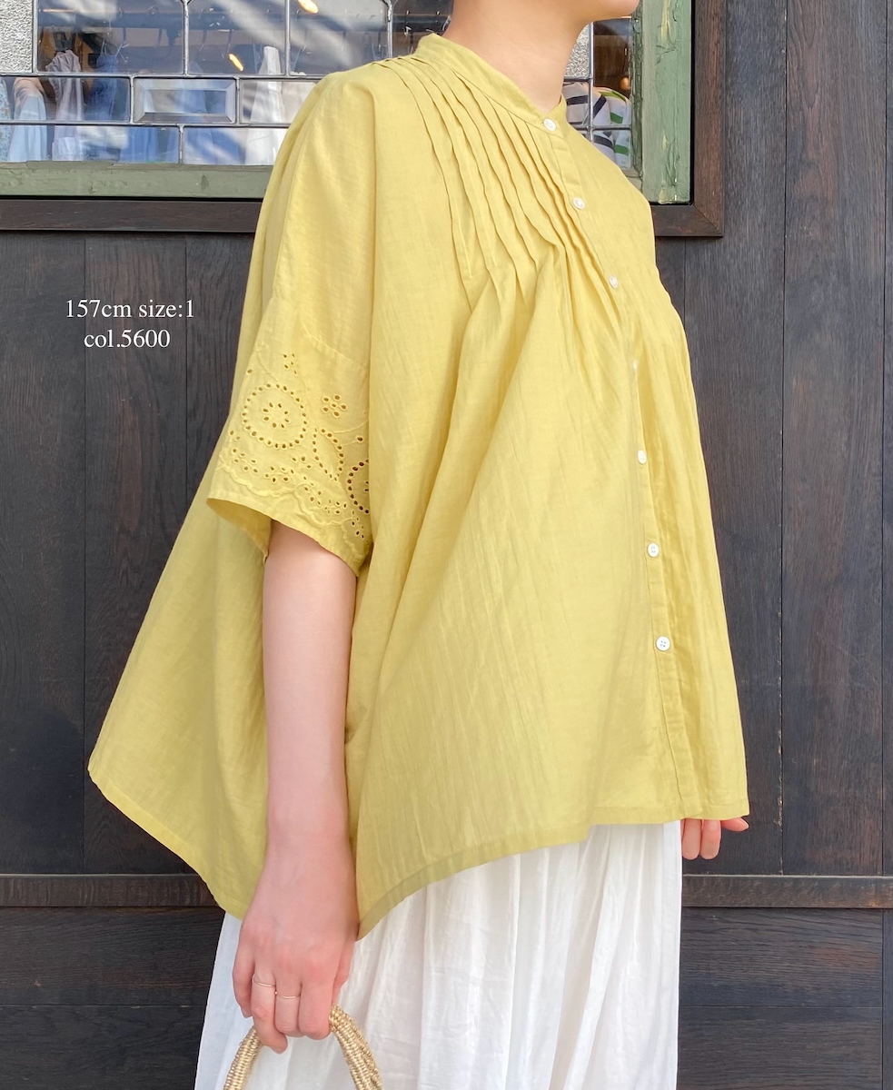 ●INSL24221 (シャツ) 80s VOILE PLAIN WITH CUT WORK LACE BANDED COLLAR PINTUCK SHIRT