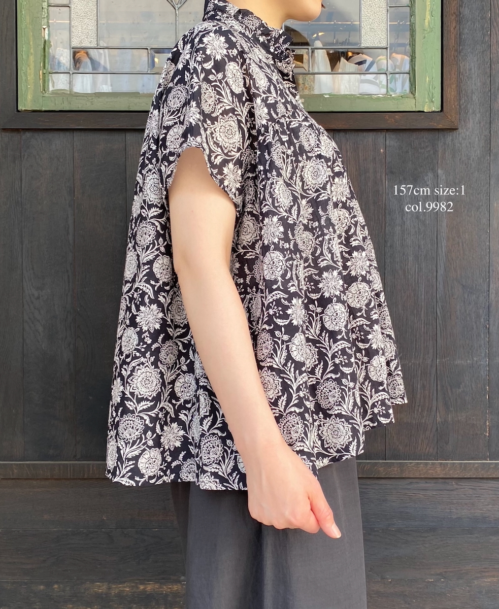 ●NSL25081(シャツ) 80s VOILE TWO TONE FLOWER PRINT FRILL COLLAR FRENCH/SL SHIRTS