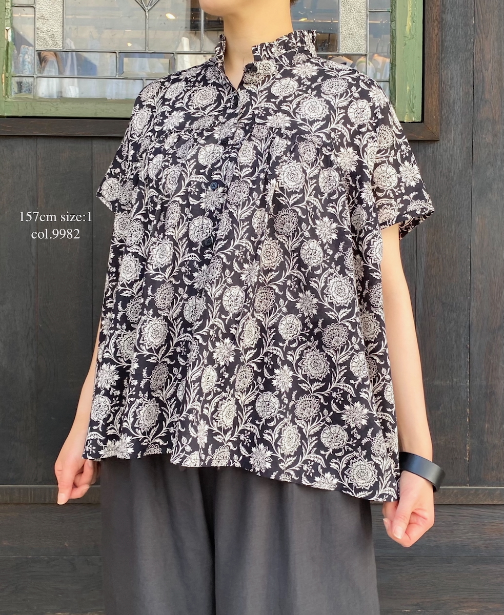 ●NSL25081(シャツ) 80s VOILE TWO TONE FLOWER PRINT FRILL COLLAR FRENCH/SL SHIRTS