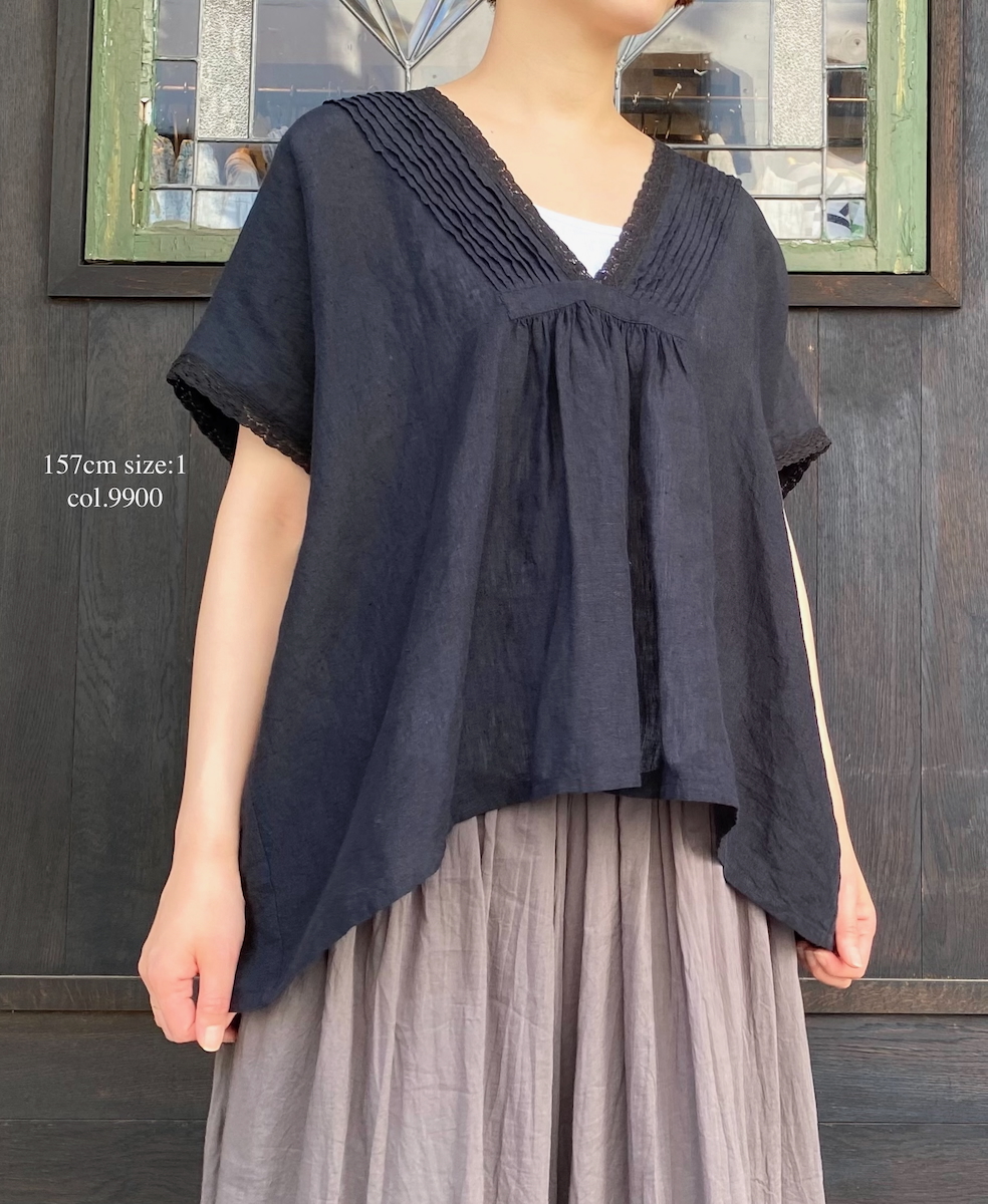 INSL25201(プルオーバー) 60s LINEN PLAIN FRENCH/SL V-NECK PULLOVER WITH PINTUCK