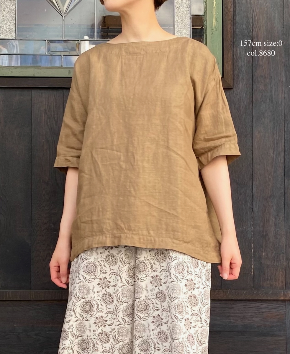 ●NAM1631LP (シャツ) LINEN PLAIN BOAT NECK S/SL SHIRT