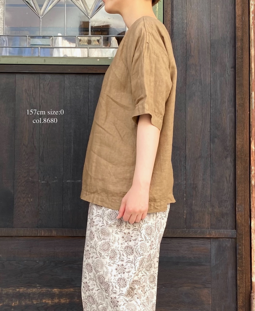●NAM1631LP (シャツ) LINEN PLAIN BOAT NECK S/SL SHIRT