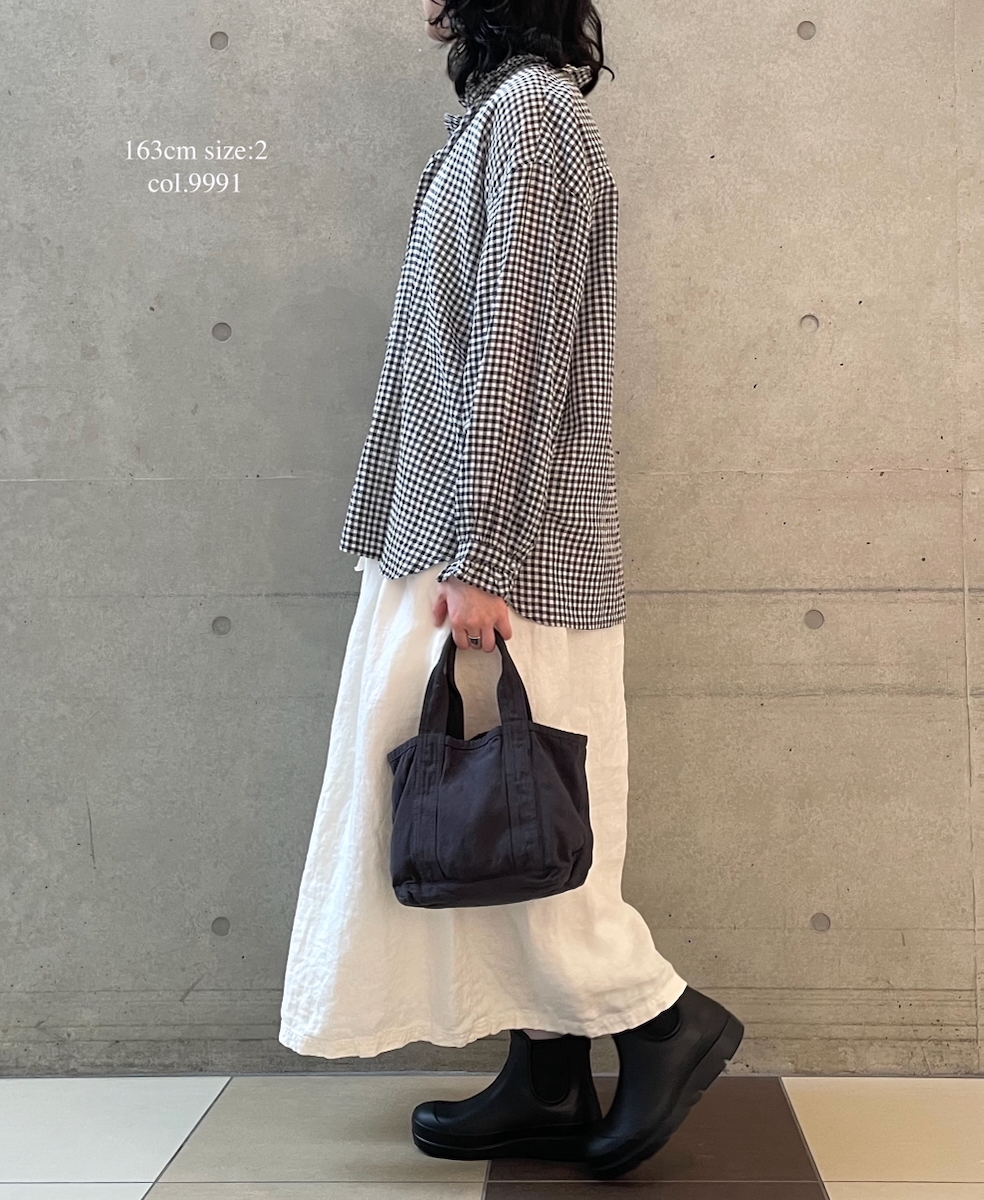 ●INMDS25022(シャツ) HANDWOVEN COTTON/SILK GINGHAM CHECK FRILL COLLAR SHIRT