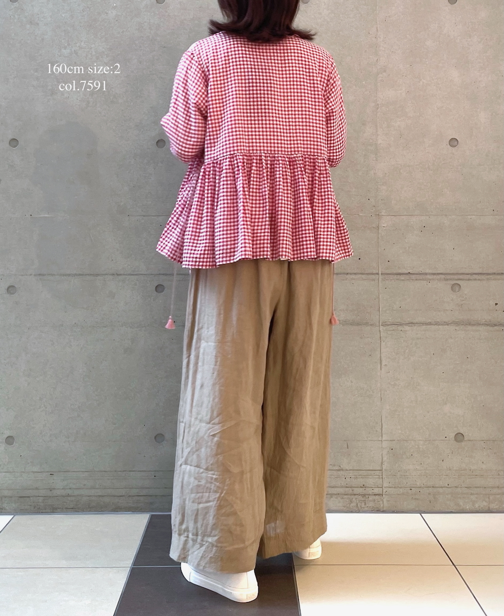 ●INMDS25021(ブラウス) HANDWOVEN COTTON/SILK GINGHAM CHECK FRILL CACHE COEUR
