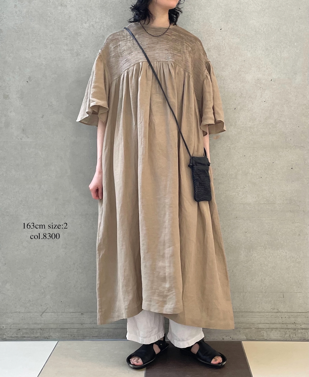 ●INMDS25003(ワンピース)YARN DYE AUTO LOOM 60s LINEN PLAIN BACK OPENING PULLOVER DRESS WITH MINI PINTUCK