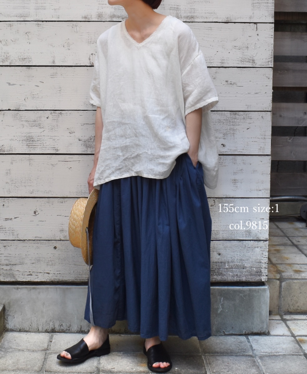 NMDS25236D(スカート) COTTON&LINEN PATCHWORK(OVERDYE) RAJASTHAN TUCK GATHERED SKIRT