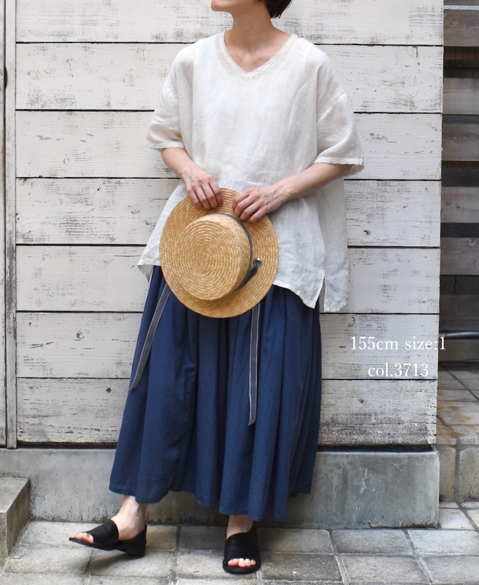 NMDS25236D(スカート) COTTON&LINEN PATCHWORK(OVERDYE) RAJASTHAN TUCK GATHERED SKIRT