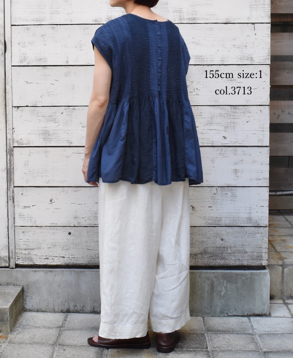 NMDS25231D(シャツ) COTTON&LINEN PATCHWORK(OVERDYE) CREW-NECK F/SL SHIRT WITH MINI PINTUCK