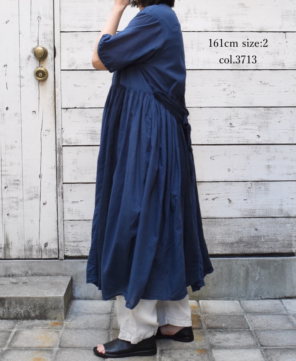 NMDS25233D(ワンピース) COTTON&LINEN PATCHWORK(OVERDYE) GATHERED WRAP DRESS