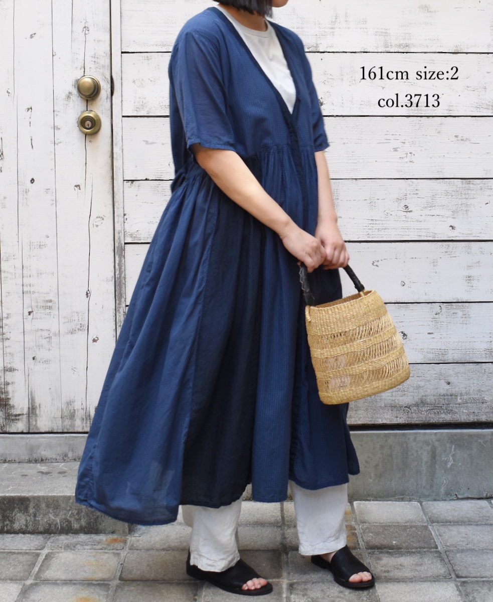 NMDS25233D(ワンピース) COTTON&LINEN PATCHWORK(OVERDYE) GATHERED WRAP DRESS