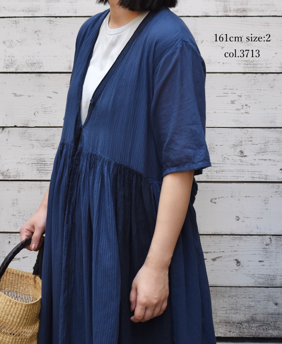 NMDS25233D(ワンピース) COTTON&LINEN PATCHWORK(OVERDYE) GATHERED WRAP DRESS
