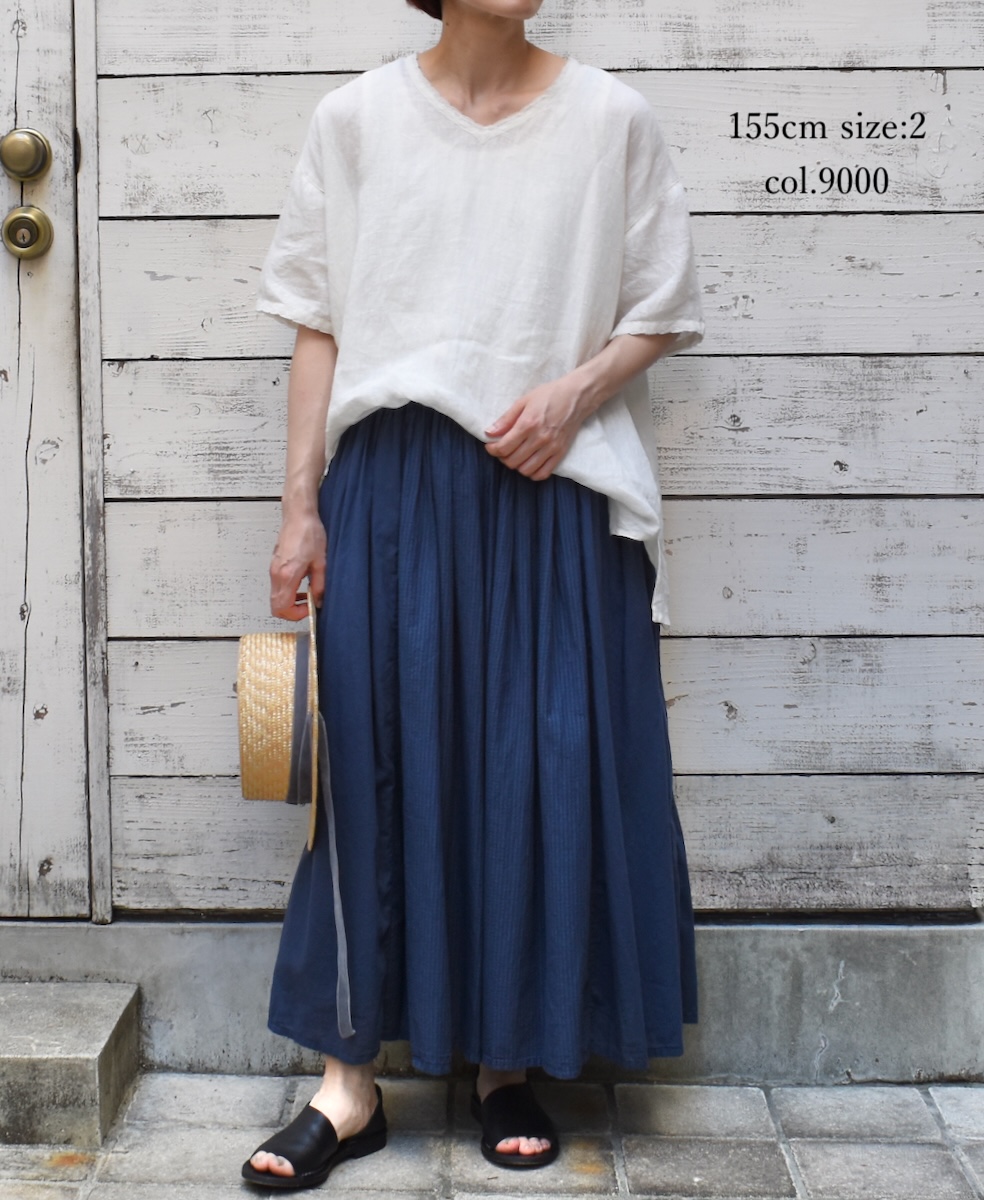 NMDS25243(プルオーバー) 80s POWER LOOM LINEN PLAIN V-NECK LACE S/SL PULLOVER