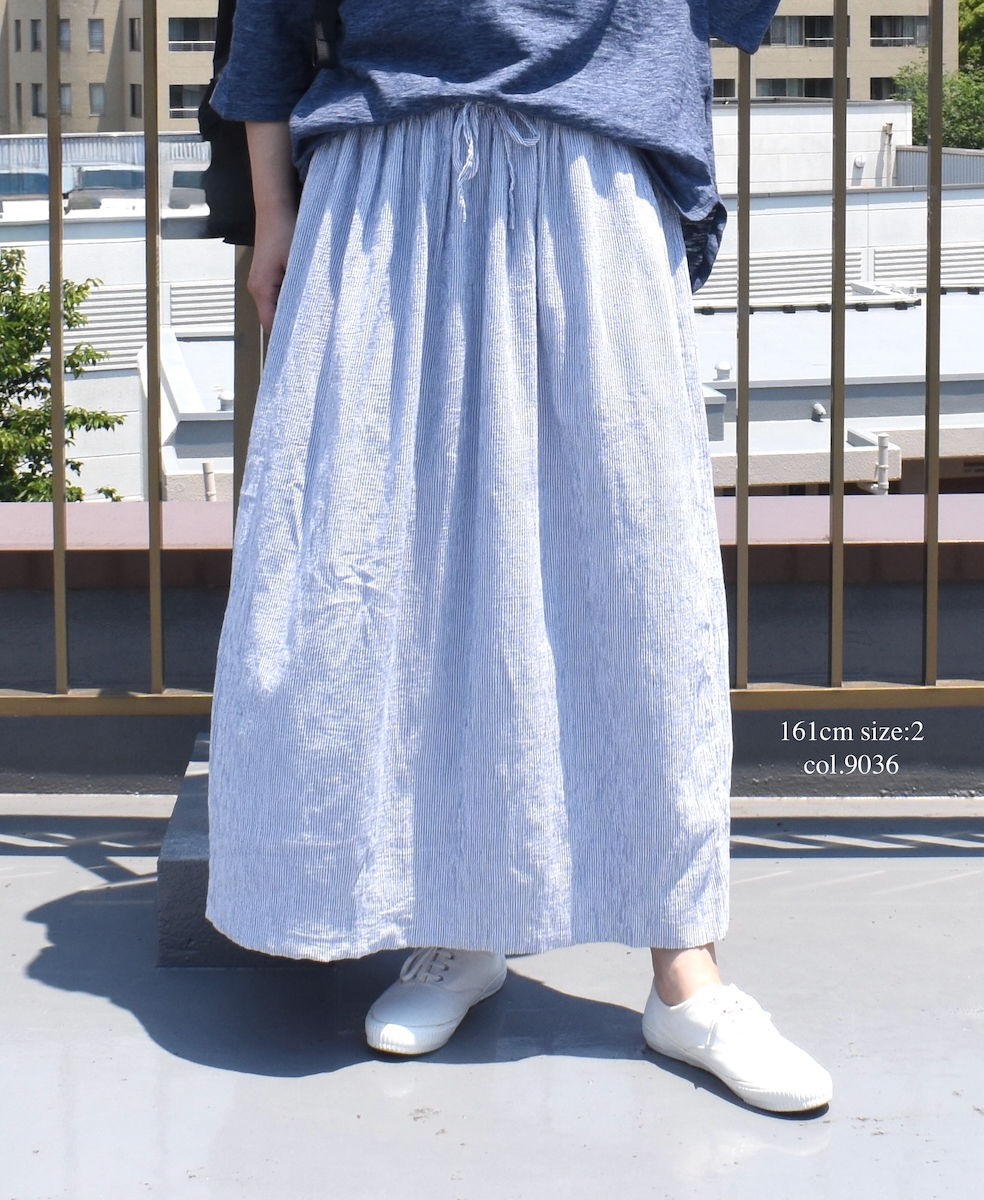 INAM2504GSD(スカート) SINGLE GAUZE STRIPE OVERDYE EASY GATHERED SKIRT
