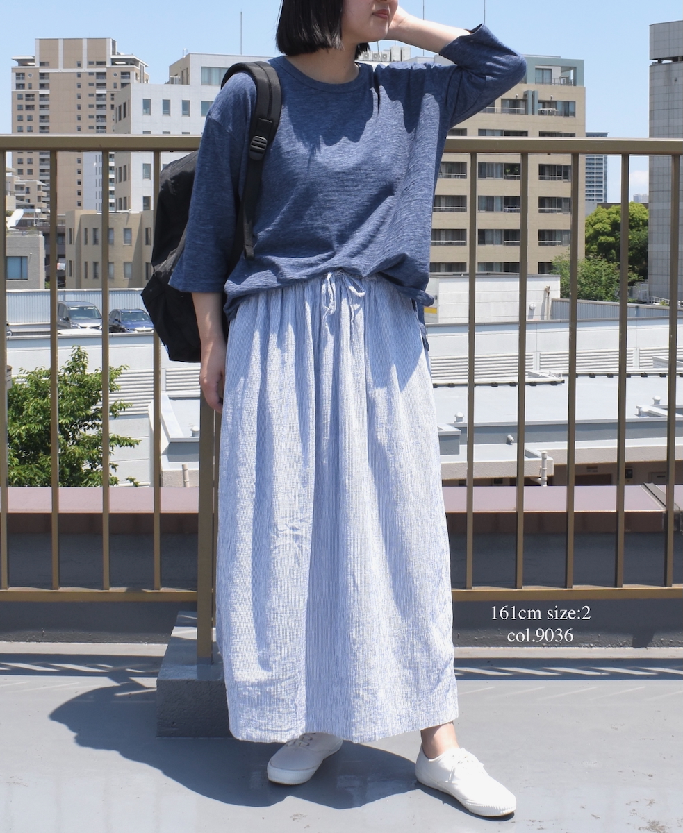 INAM2504GSD(スカート) SINGLE GAUZE STRIPE OVERDYE EASY GATHERED SKIRT
