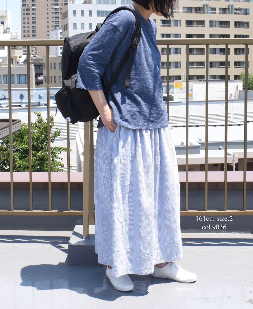 INAM2504GSD(スカート) SINGLE GAUZE STRIPE OVERDYE EASY GATHERED SKIRT