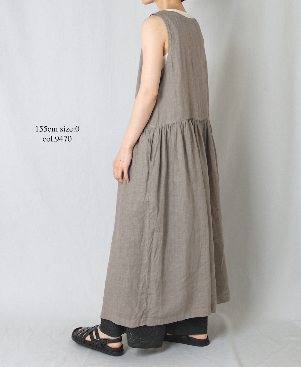 NAM1633LP (ワンピース) LINEN PLAIN (OVERDYE) BOAT NECK NO/SL ONE-PIECE