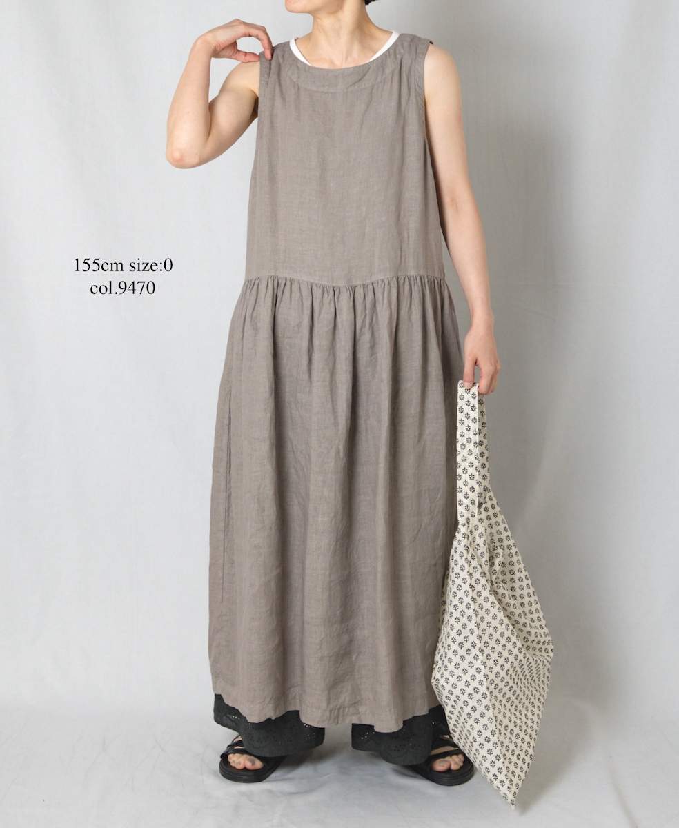 NAM1633LP (ワンピース) LINEN PLAIN (OVERDYE) BOAT NECK NO/SL ONE-PIECE